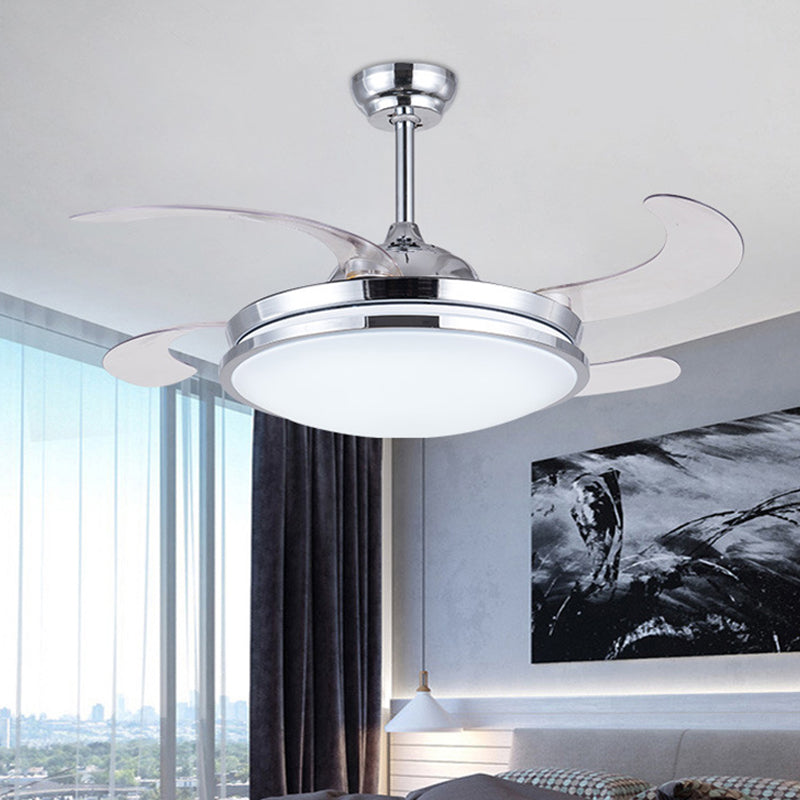 36" Wide LED Acrylic Fan Lighting Modernist Silver Circle Living Room Semi Flush Ceiling Light with 4 Blades, Remote/Wall Control/Remote and Wall Control