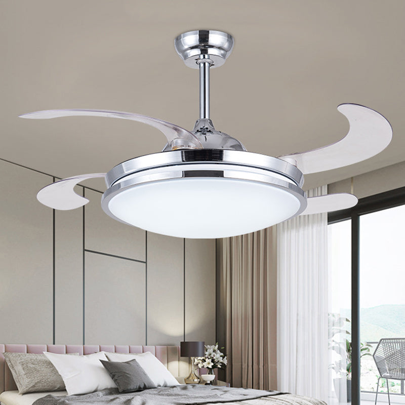 36" Wide LED Acrylic Fan Lighting Modernist Silver Circle Living Room Semi Flush Ceiling Light with 4 Blades, Remote/Wall Control/Remote and Wall Control