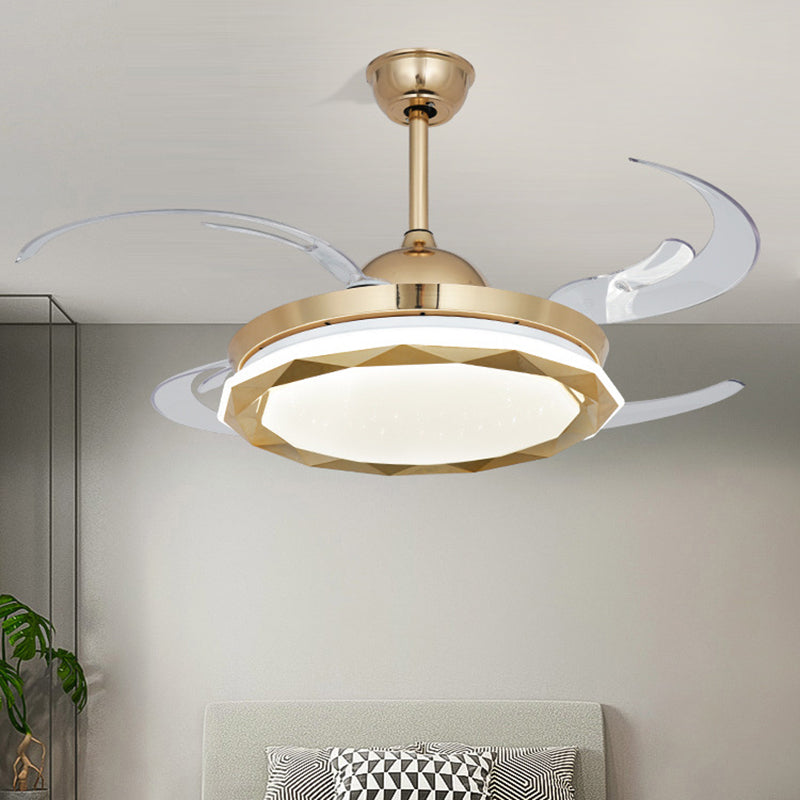 Circular Bedroom Hanging Fan Lighting Simplicity Acrylic LED Gold Semi Flush Mount Light with 8 Clear Blades, 42" Width