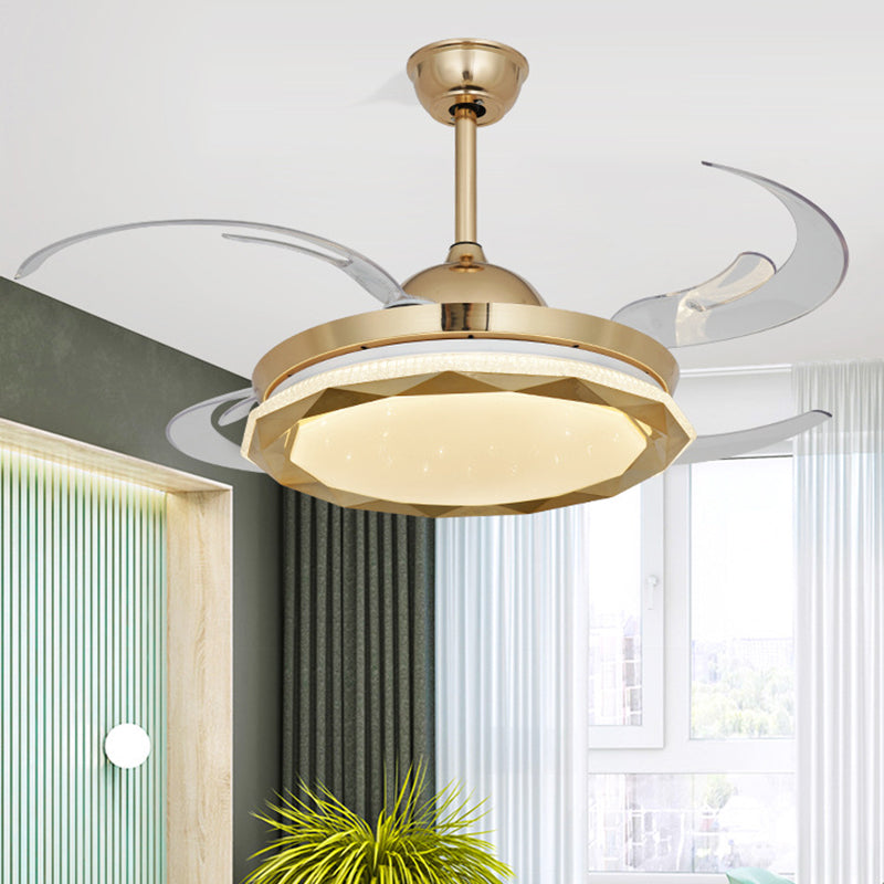 Circular Bedroom Hanging Fan Lighting Simplicity Acrylic LED Gold Semi Flush Mount Light with 8 Clear Blades, 42" Width