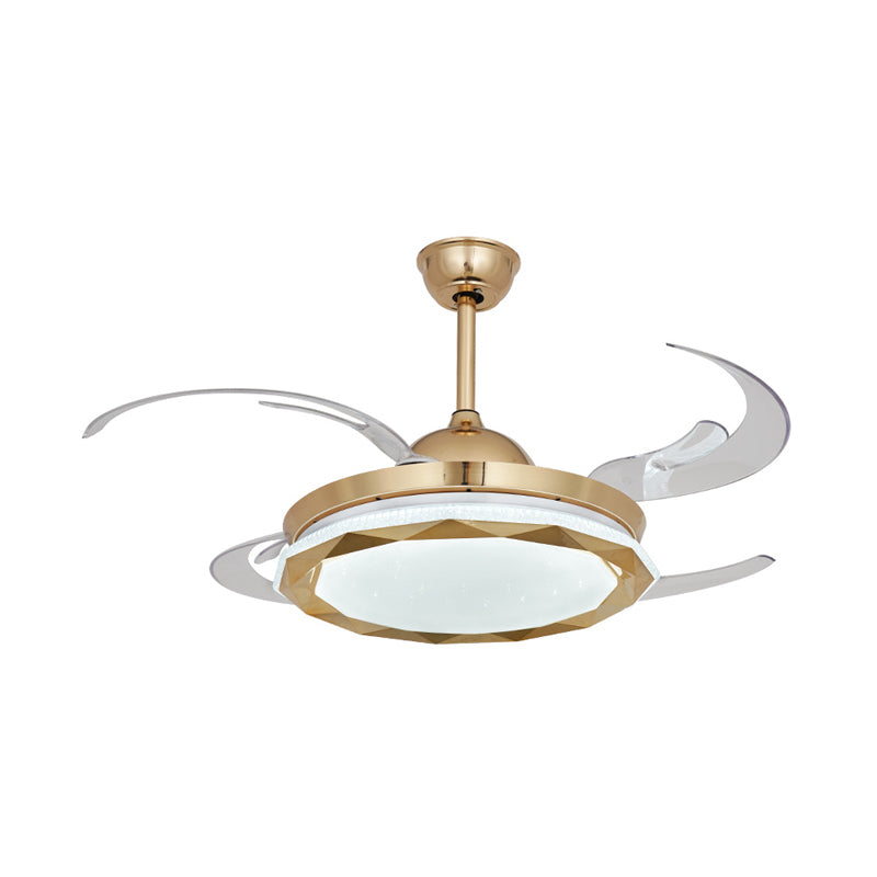 Circular Bedroom Hanging Fan Lighting Simplicity Acrylic LED Gold Semi Flush Mount Light with 8 Clear Blades, 42" Width