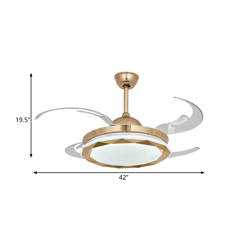 Circular Bedroom Hanging Fan Lighting Simplicity Acrylic LED Gold Semi Flush Mount Light with 8 Clear Blades, 42" Width