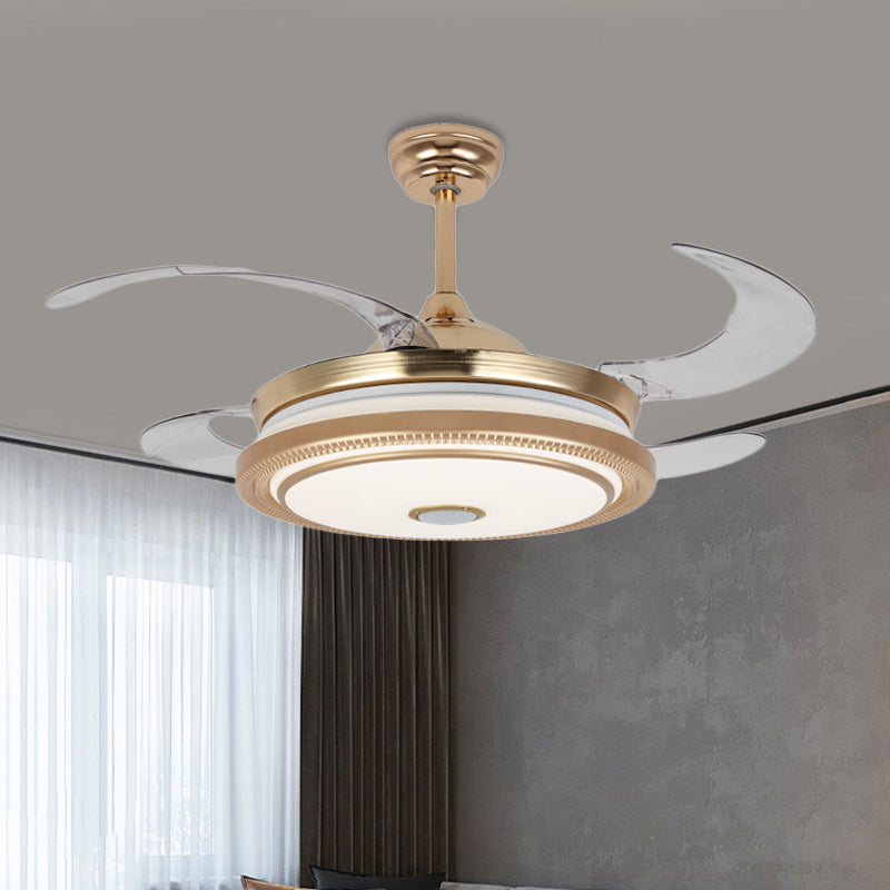 42" Wide LED Ring Fan Lamp Minimalist Gold Metal Semi Mount Lighting with 4 Blades for Bedroom, Remote/Wall Control/Remote and Wall Control