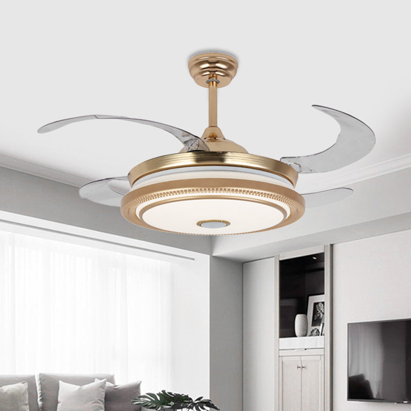 42" Wide LED Ring Fan Lamp Minimalist Gold Metal Semi Mount Lighting with 4 Blades for Bedroom, Remote/Wall Control/Remote and Wall Control