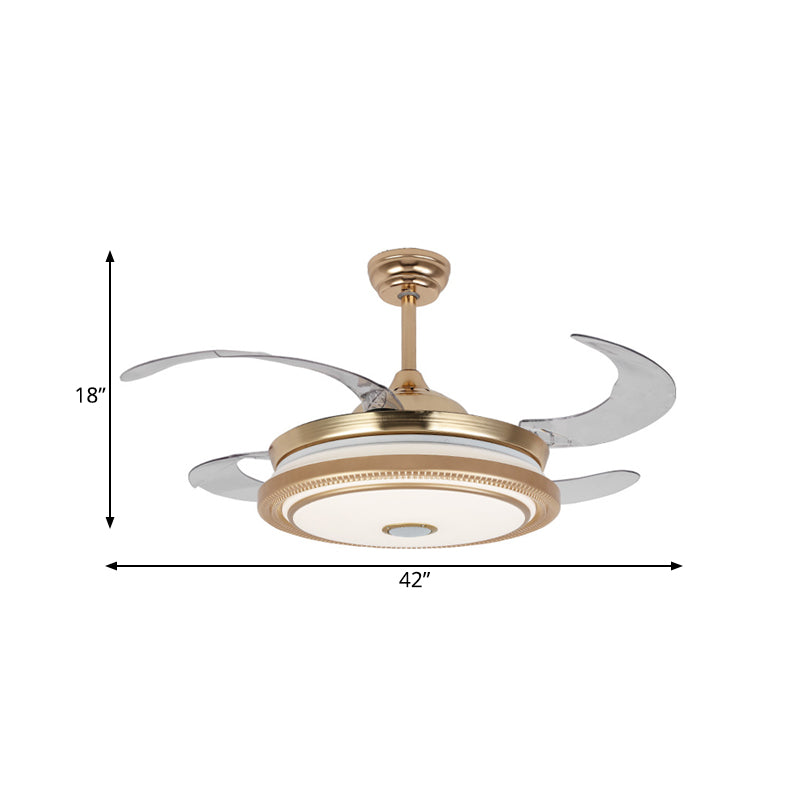 42" Wide LED Ring Fan Lamp Minimalist Gold Metal Semi Mount Lighting with 4 Blades for Bedroom, Remote/Wall Control/Remote and Wall Control