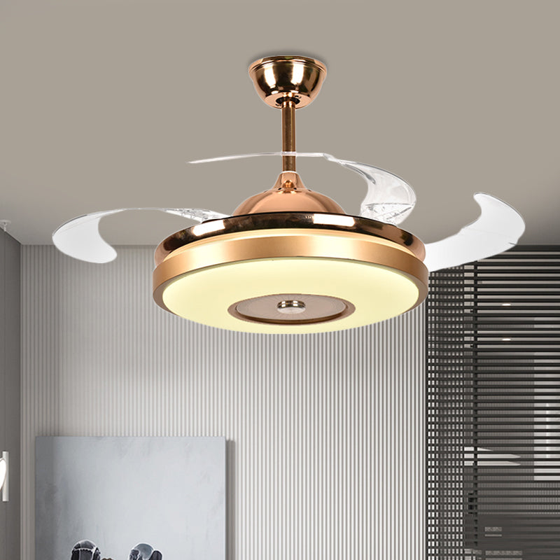 Ring Living Room Fan Lighting Simple Acrylic LED Gold Semi-Flush Mount Ceiling Light with 4 Clear Blades, 36"/42" Wide