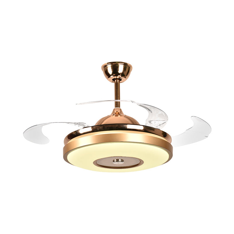 Ring Living Room Fan Lighting Simple Acrylic LED Gold Semi-Flush Mount Ceiling Light with 4 Clear Blades, 36"/42" Wide