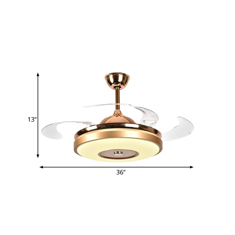 Ring Living Room Fan Lighting Simple Acrylic LED Gold Semi-Flush Mount Ceiling Light with 4 Clear Blades, 36"/42" Wide