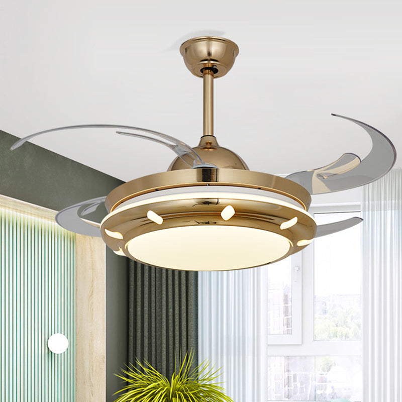 42" Wide Acrylic Gold Ceiling Fan Lamp Circular LED Modern Semi Flush Light Fixture for Living Room, 4 Clear Blades