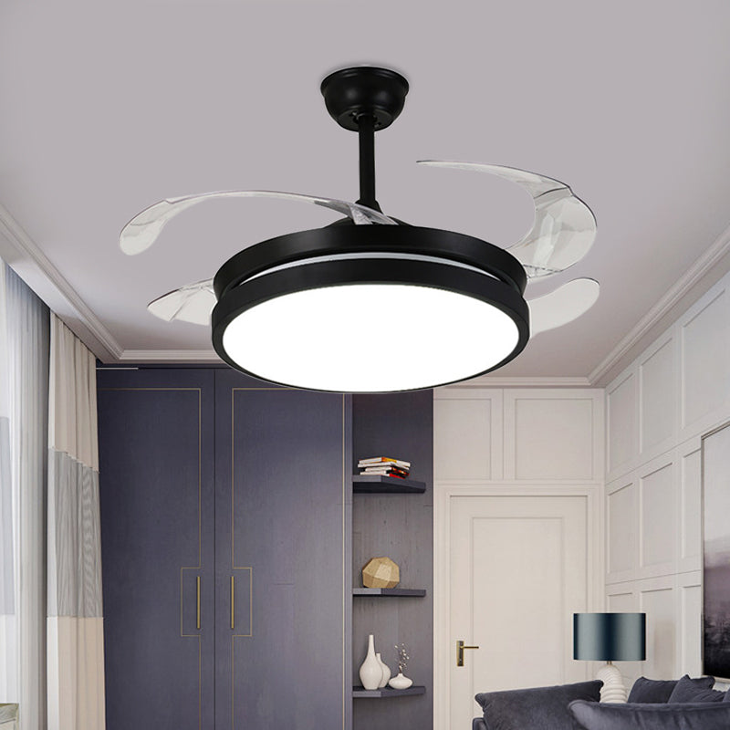 Contemporary Round Pendant Fan Lamp LED Metal 5 Clear Blades Semi Flush Light Fixture in Black for Living Room, 42" W