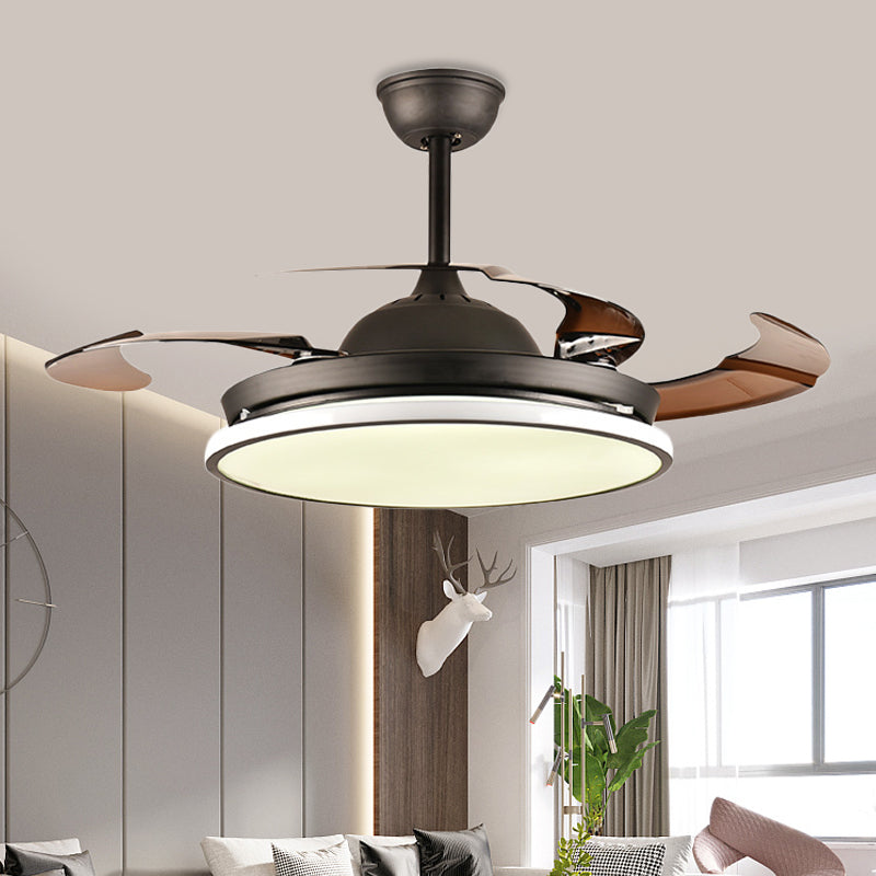 36"/42" W Ring Acrylic Fan Lighting Contemporary LED Bedroom Semi Flush Mount Ceiling Fixture in Black, 4 Brown Blades