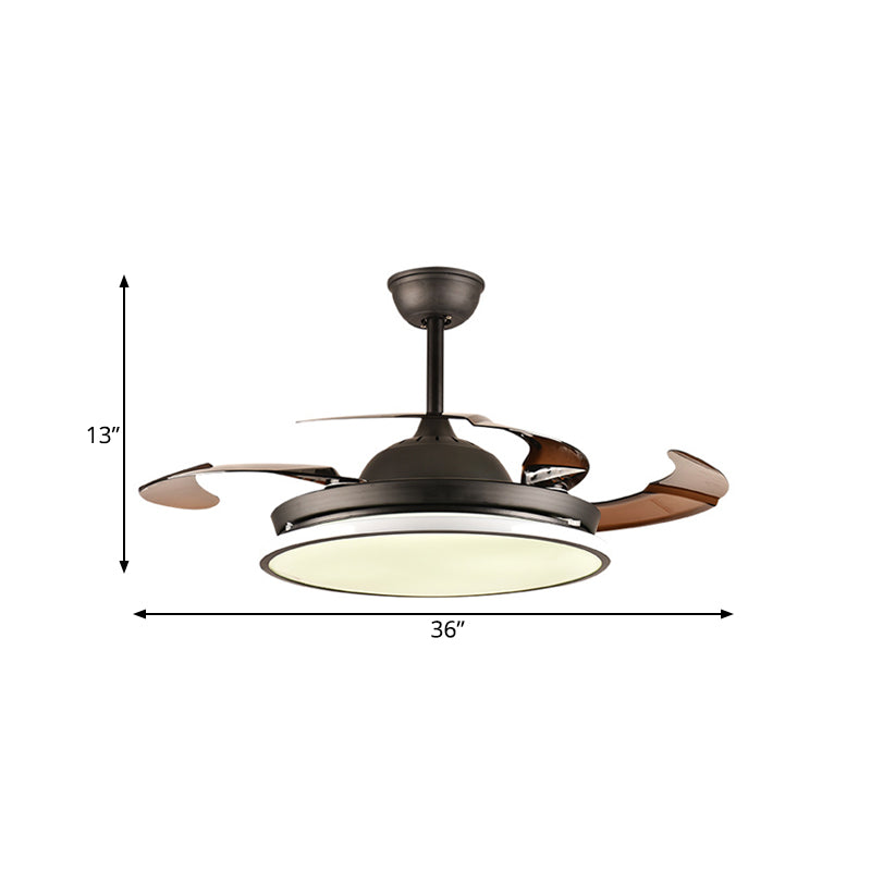 Éclairage de ventilateur acrylique de 36 "/ 42" W Éclairage à LED contemporain semi-flush Fush Mount plafond Aménagement en noir, 4 lames brunes