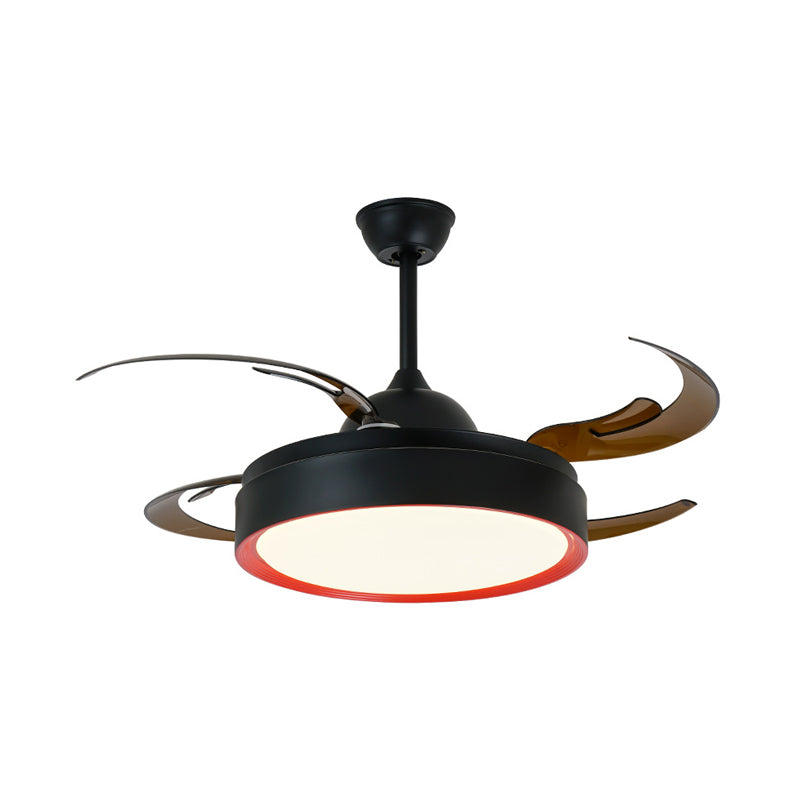 Simplicity Round Pendant Fan Lamp 42" W LED Metal Semi Flush Ceiling Light in Black for Bedroom, 4 Brown Blades