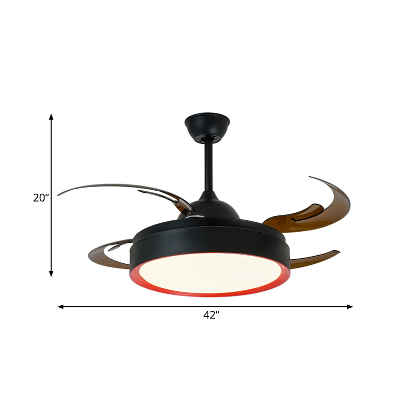 Simplicité Round Pendant la lampe à fans 42 "W LED Metal Semi Flush Plafond Light en noir pour chambre, 4 lames marron