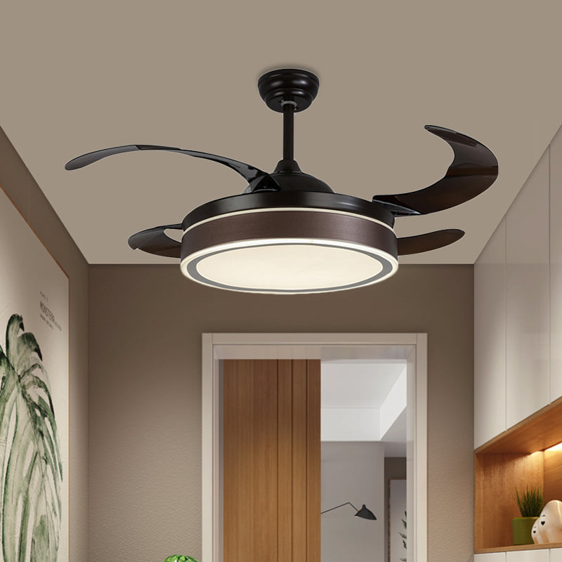 42" W LED Fan Lighting Simple Circular Acrylic Semi Flush Mount Ceiling Light in Coffee with 4 Brown Blades, Remote/Wall Control/Remote and Wall Control