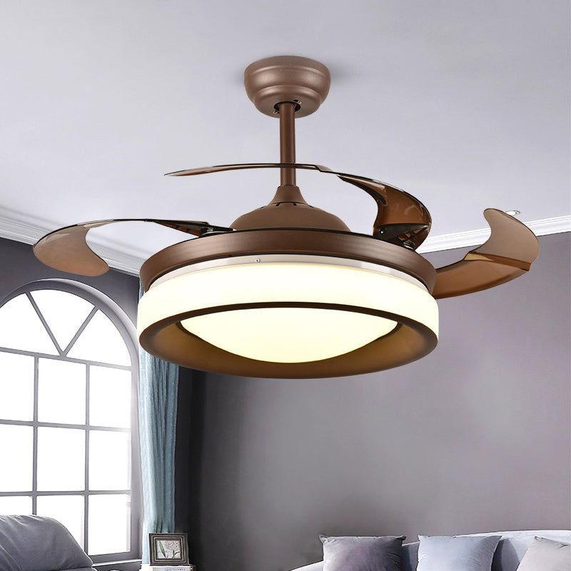 Coffee Round Hanging Fan Lamp Modernism Metal 42" W LED Living Room Semi Flush Light with 4 Brown Blades