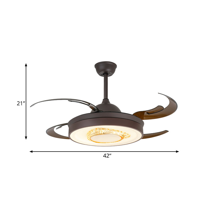 Acrylic Coffee Hanging Fan Lighting Circular LED 42" W Modernist Semi Flush Mount Light Fixture for Bedroom, 4 Brown Blades