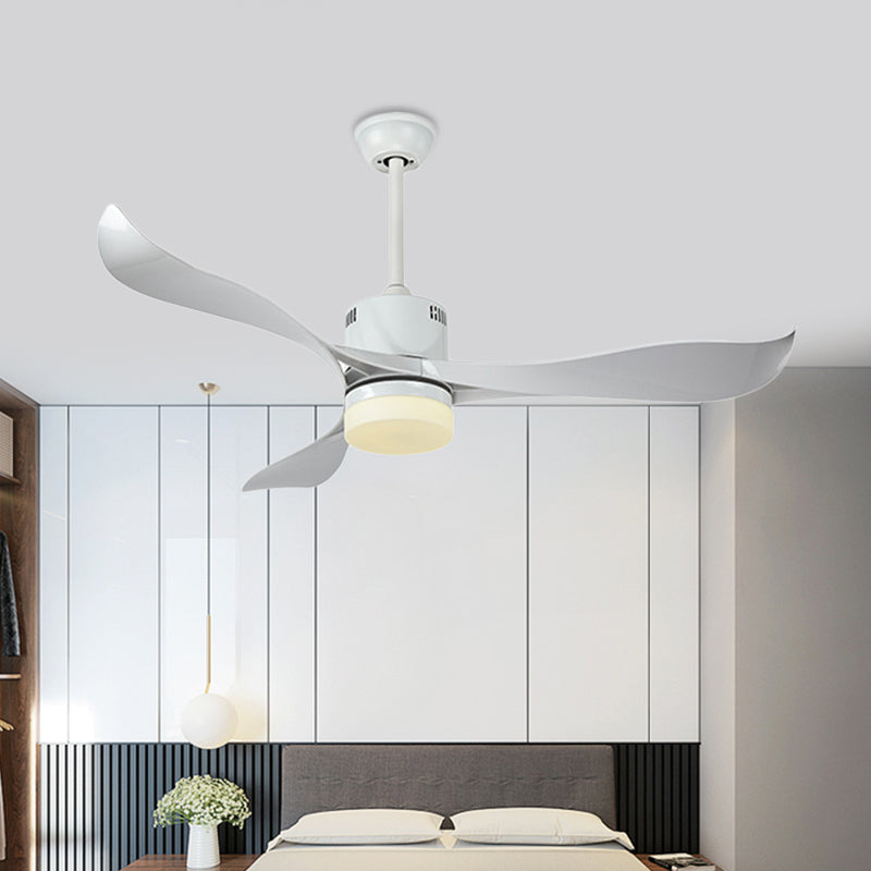 Wit cirkelvormige hangende ventilator licht eigentijdse metalen led woonkamer semi -spoelbevestiging plafondarmatuur met 3 messen, 52 "breed