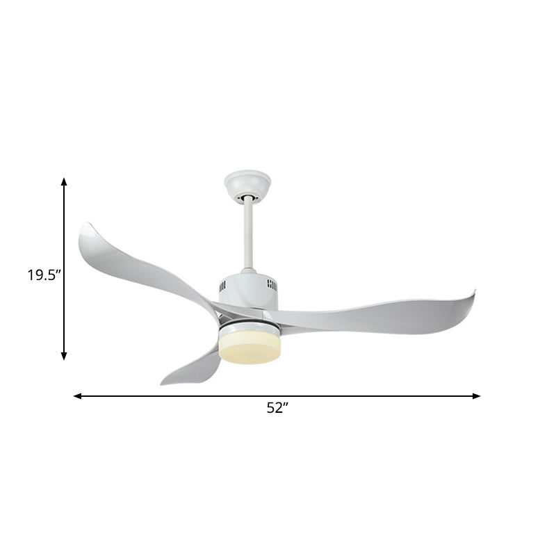 Wit cirkelvormige hangende ventilator licht eigentijdse metalen led woonkamer semi -spoelbevestiging plafondarmatuur met 3 messen, 52 "breed