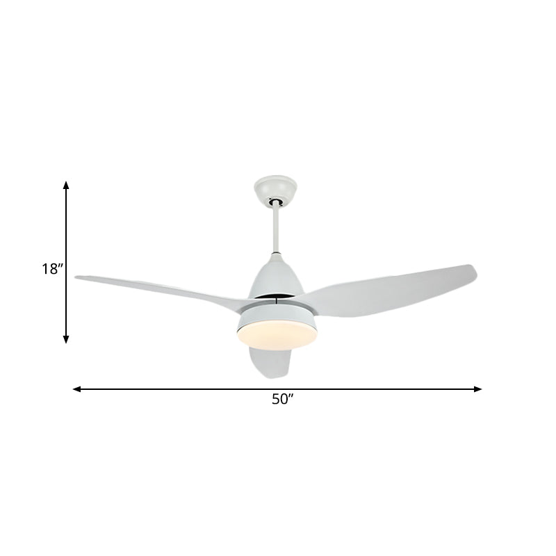 50" W LED Fan Lighting Modern Style Living Room Semi-Flush Ceiling Light with Circle Acrylic Shade in White, 3 Blades