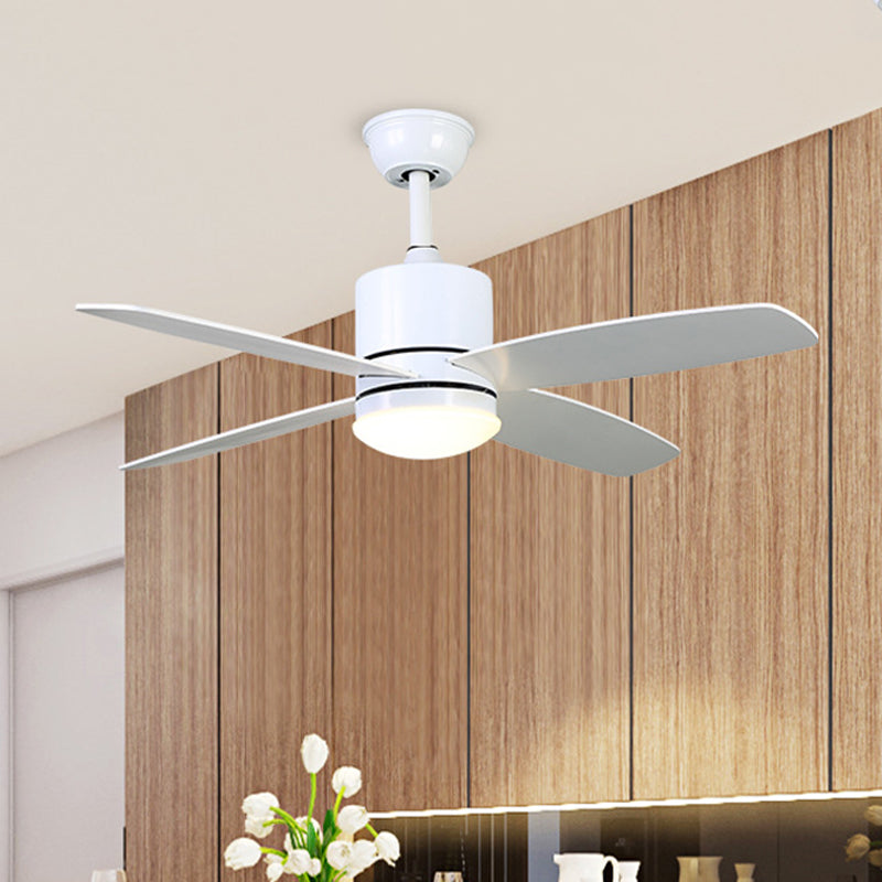 Circle Restaurant Ceiling Fan Light Modern Metal LED 42" W White Semi Flush Mount Lighting with 4 Blades