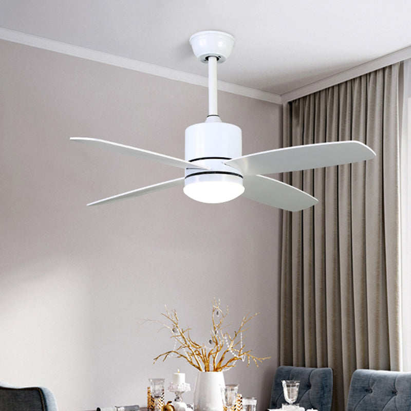 Circle Restaurant Ceiling Fan Light Modern Metal LED 42" W White Semi Flush Mount Lighting with 4 Blades