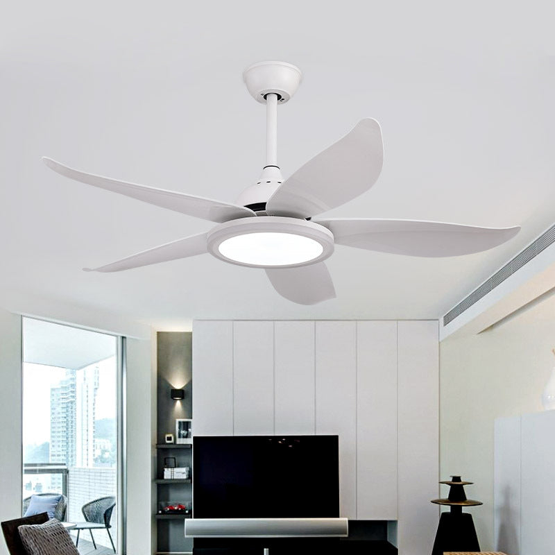 48" Width White LED Semi-Flush Mount Contemporary Metal Circular Hanging Fan Lighting for Living Room, 8 Blades