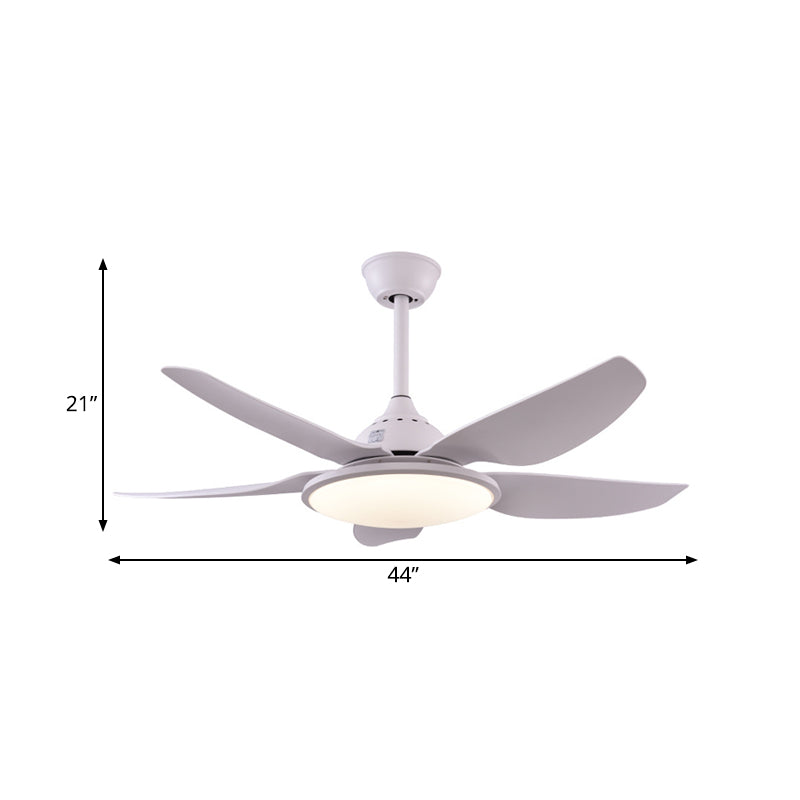 Modern Round Fan Lamp LED Acrylic 5 Blades Semi-Flush Ceiling Light in White for Living Room, 44" Wide