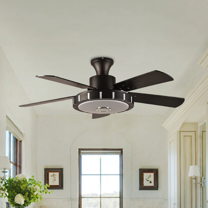 Round Metal Hanging Fan Lighting Retro Dining Room LED Semi Flush Ceiling Lamp in Black with 5 Blades, 32" Wide