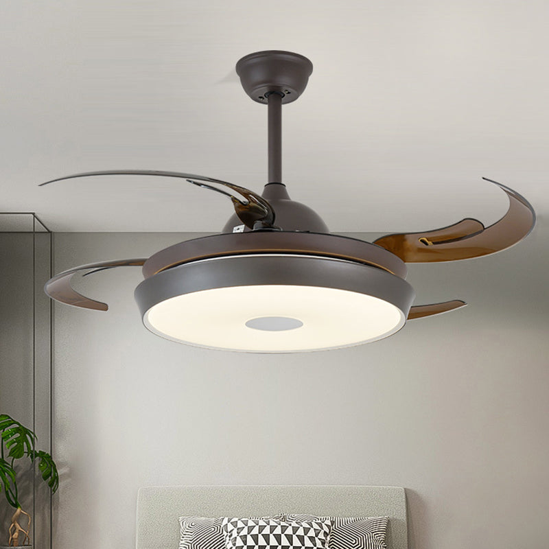 48" Wide LED Round Pendant Fan Lamp Traditional Brown Finish Metallic 4 Blades Semi Flush Light with Acrylic Shade