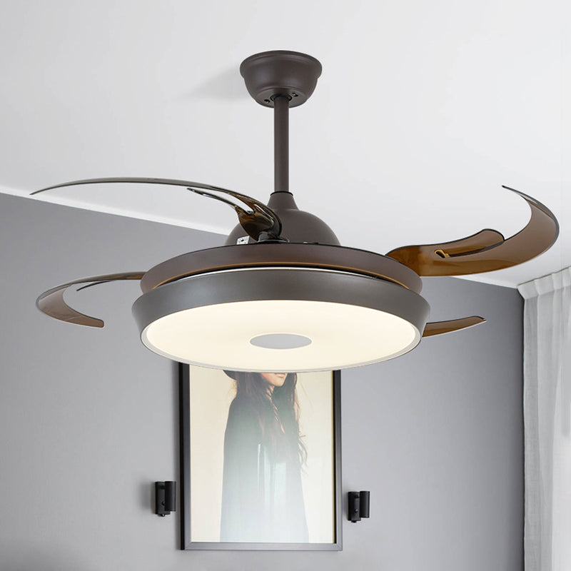 48" Wide LED Round Pendant Fan Lamp Traditional Brown Finish Metallic 4 Blades Semi Flush Light with Acrylic Shade