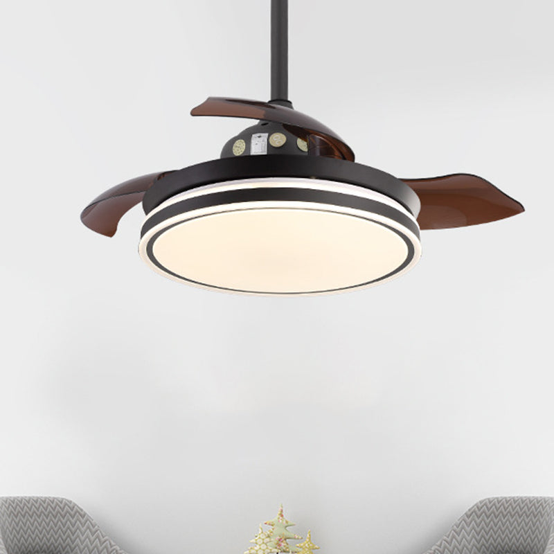 36" W LED Semi Flush Lamp Traditional Bedroom 3 Blades Pendant Fan Light Fixture with Circle Acrylic Shade in Black