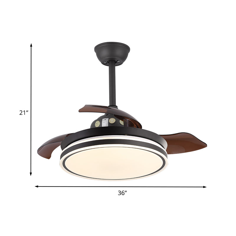 36" W LED Semi Flush Lamp Traditional Bedroom 3 Blades Pendant Fan Light Fixture with Circle Acrylic Shade in Black