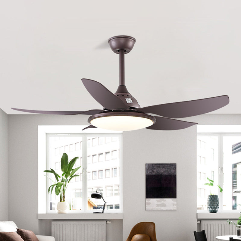 44" W LED Metal Pendant Fan Lighting Traditional Coffee Finish Round Living Room Semi Flush Mount Lamp with 5 Blades