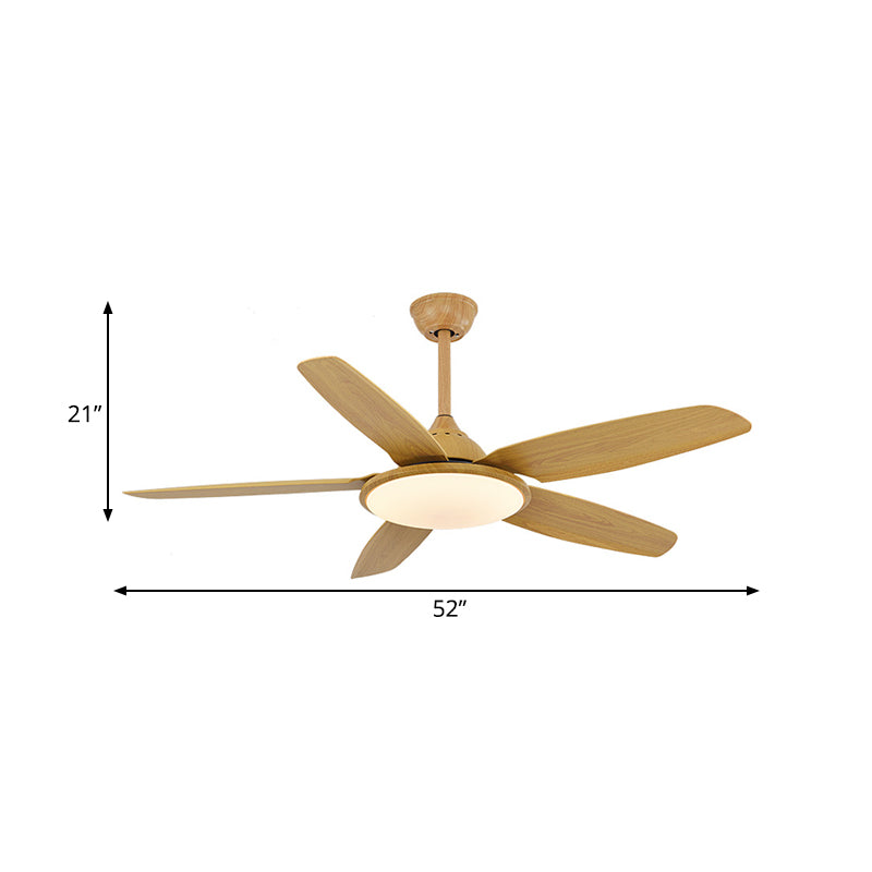 Iluminación de ventilador colgante de metal LED Madera Madera Redonda de comedor redondo 6 cuchillas Cadro de techo de montaje semi rascador, 52 "de ancho