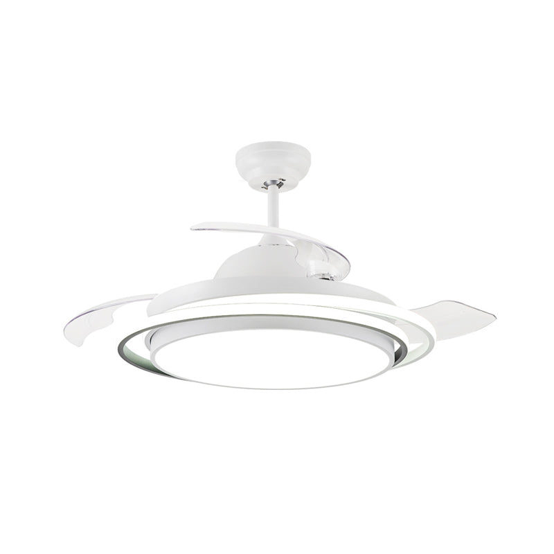 36"/42" Wide LED Semi Flush Lighting Minimalist Living Room 3 Blades Ceiling Fan Lamp with Circle Acrylic Shade in White, Remote Control