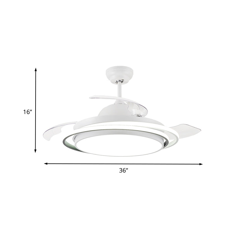 36"/42" Wide LED Semi Flush Lighting Minimalist Living Room 3 Blades Ceiling Fan Lamp with Circle Acrylic Shade in White, Remote Control