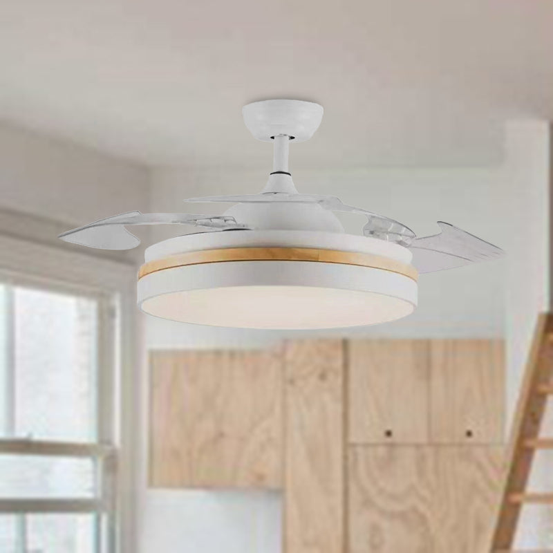 42" W Acrylic White Ceiling Fan Light Circular LED Minimalist Semi Flushmount with 4 Clear Blades for Living Room