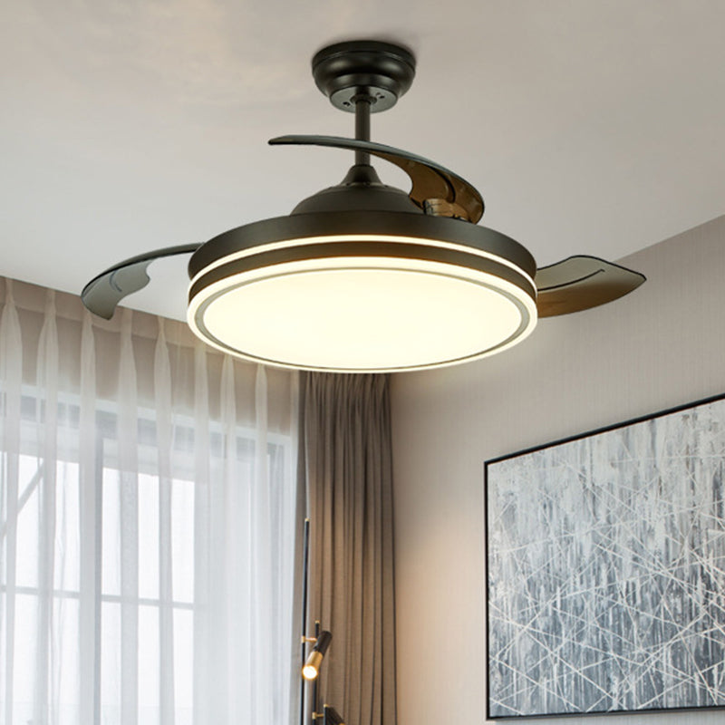 Contemporary Circular Ceiling Fan Lamp Acrylic 36"/42" Wide LED Semi Flush Mount Light in White/Black with 3 Blades, Remote Control