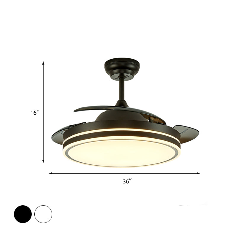 Contemporary Circular Ceiling Fan Lamp Acrylic 36"/42" Wide LED Semi Flush Mount Light in White/Black with 3 Blades, Remote Control