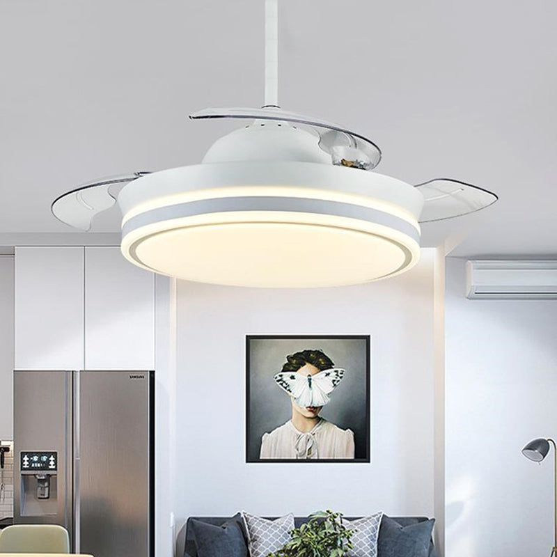 Contemporary Circular Ceiling Fan Lamp Acrylic 36"/42" Wide LED Semi Flush Mount Light in White/Black with 3 Blades, Remote Control