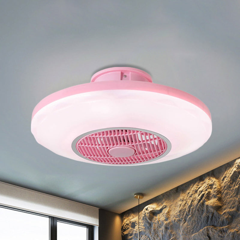 Modern LED Hanging Fan Lighting White/Pink/Blue Oval Flush Mounted Lamp with Acrylic Shade for Dining Room, 19.5" Wide