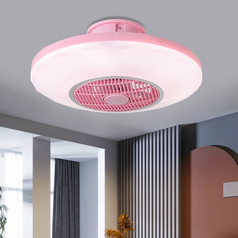 Modern LED Hanging Fan Lighting White/Pink/Blue Oval Flush Mounted Lamp with Acrylic Shade for Dining Room, 19.5" Wide