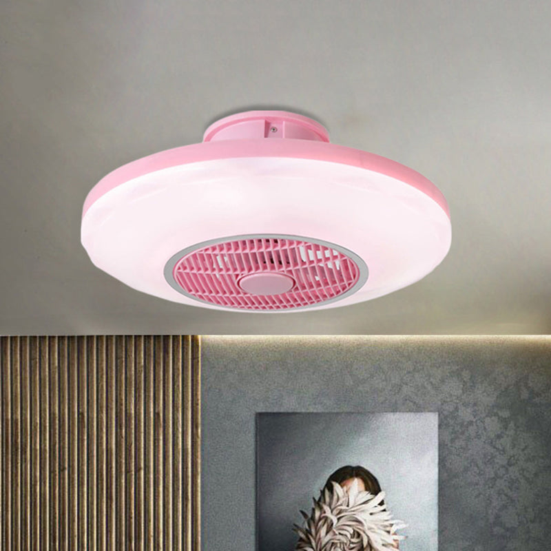 Modern LED Hanging Fan Lighting White/Pink/Blue Oval Flush Mounted Lamp with Acrylic Shade for Dining Room, 19.5" Wide