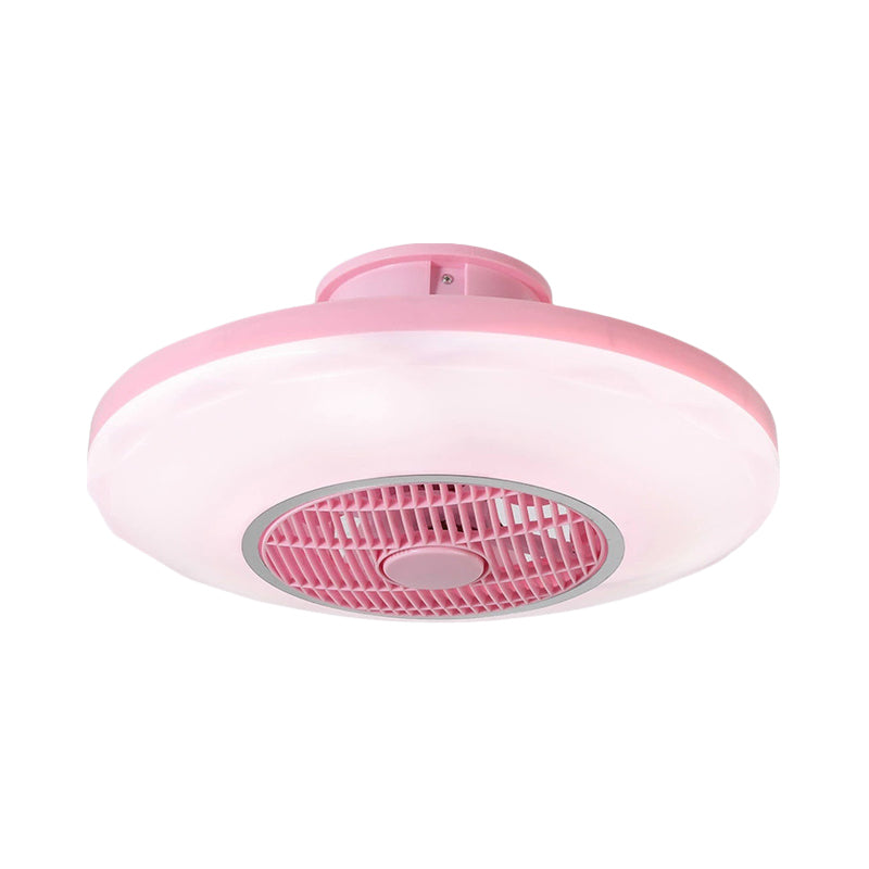 Modern LED Hanging Fan Lighting White/Pink/Blue Oval Flush Mounted Lamp with Acrylic Shade for Dining Room, 19.5" Wide