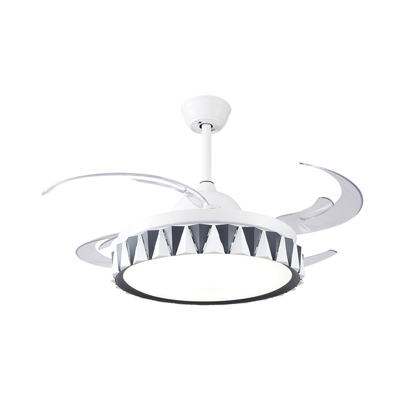 Kids Drum Pendant Fan Lighting Metallic Bedroom 4 Blades LED Semi Flushmount in White with Acrylic Shade, 47" W