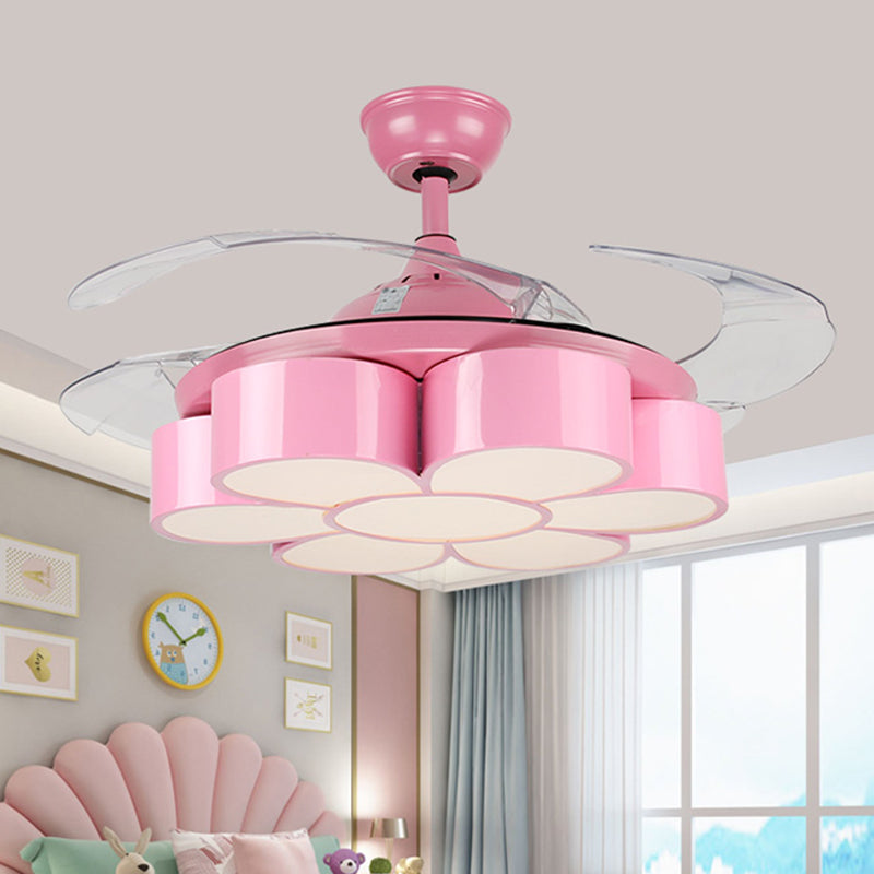 42 "W Flower Bedroom Plafond Éclairage Éclairage en métal LED LED LAMPE MONTÉE SEMI FUX EN ROSE avec 3 lames transparentes, télécommande / mur et télécommande