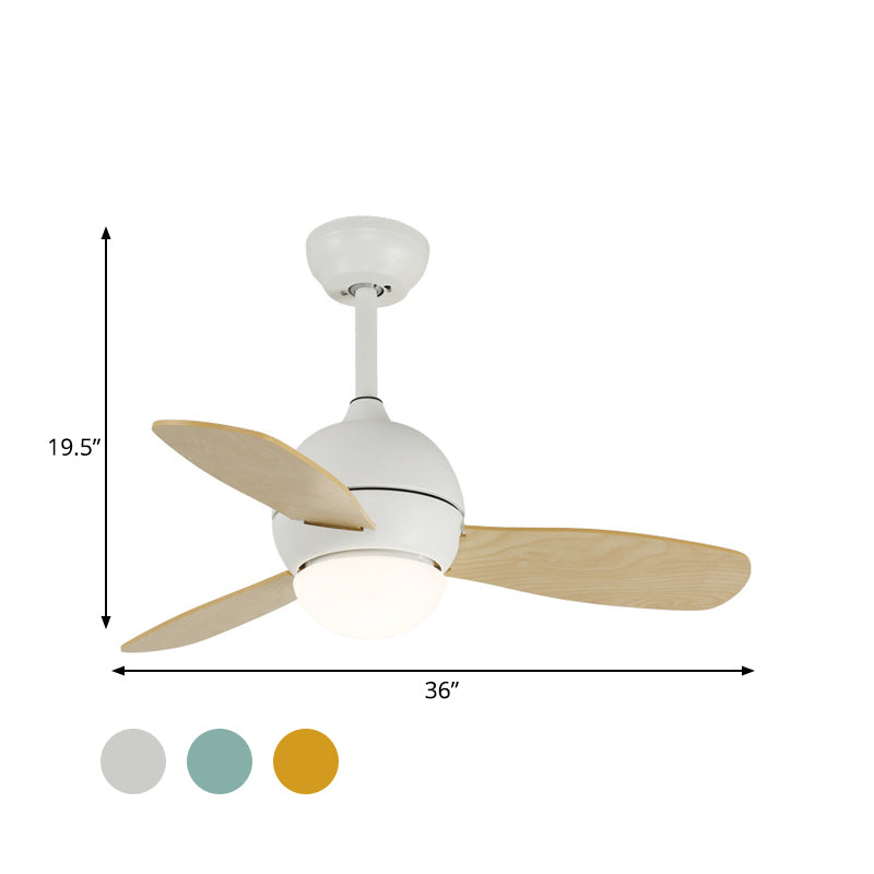 Dome Kids Bedroom Pendant Fan Lamp Metal 36 "W LED MODERNE MODERNE PLAFIER LECLAGE DE PLADIER EN BLANC / JAUNE / BLEU avec mur / télécommande, 3 lames de bois