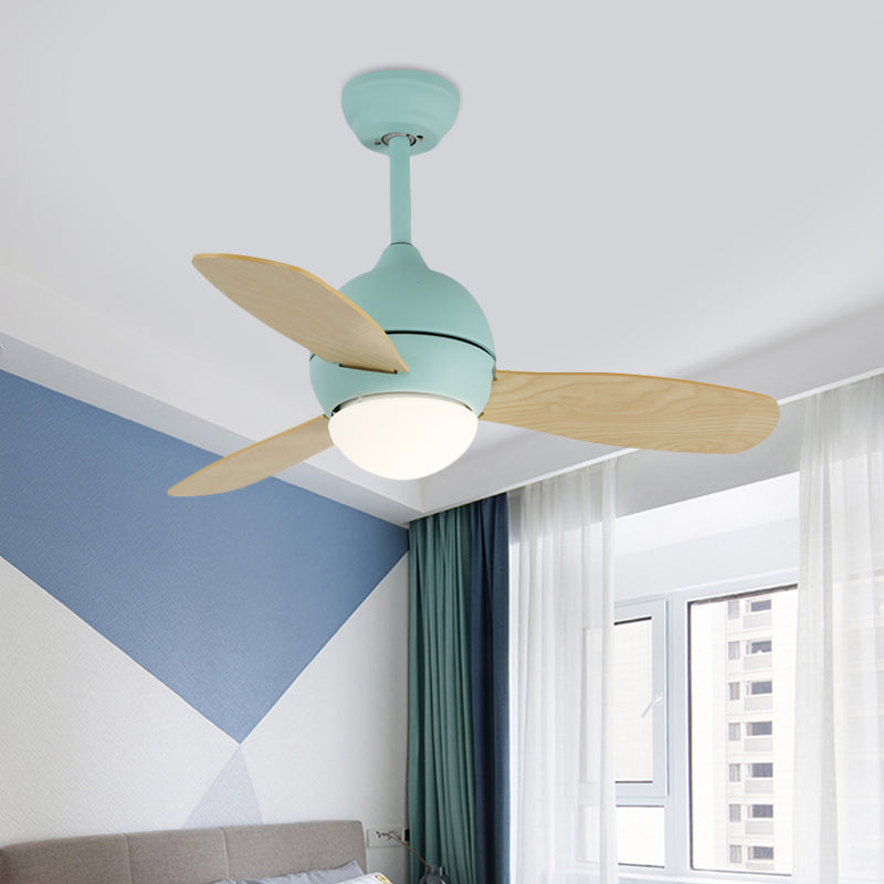 Dome Kids Bedroom Pendant Fan Lamp Metal 36 "W LED MODERNE MODERNE PLAFIER LECLAGE DE PLADIER EN BLANC / JAUNE / BLEU avec mur / télécommande, 3 lames de bois