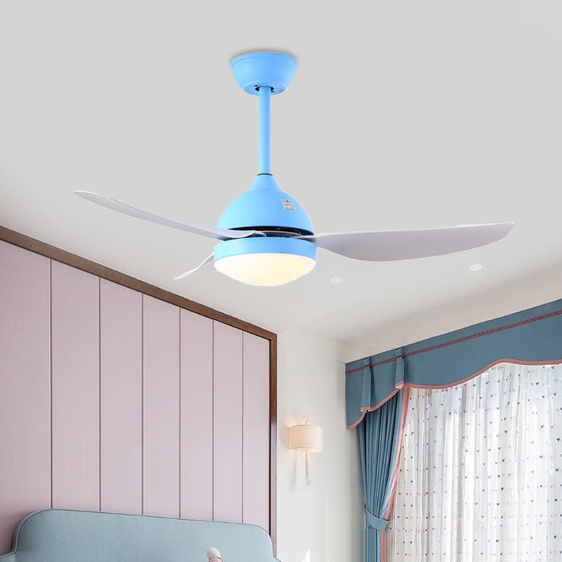 42" Wide Pine Cone Metal Hanging Fan Light Modernist White/Blue LED Semi Flush Mounted Lamp with 3 Blades